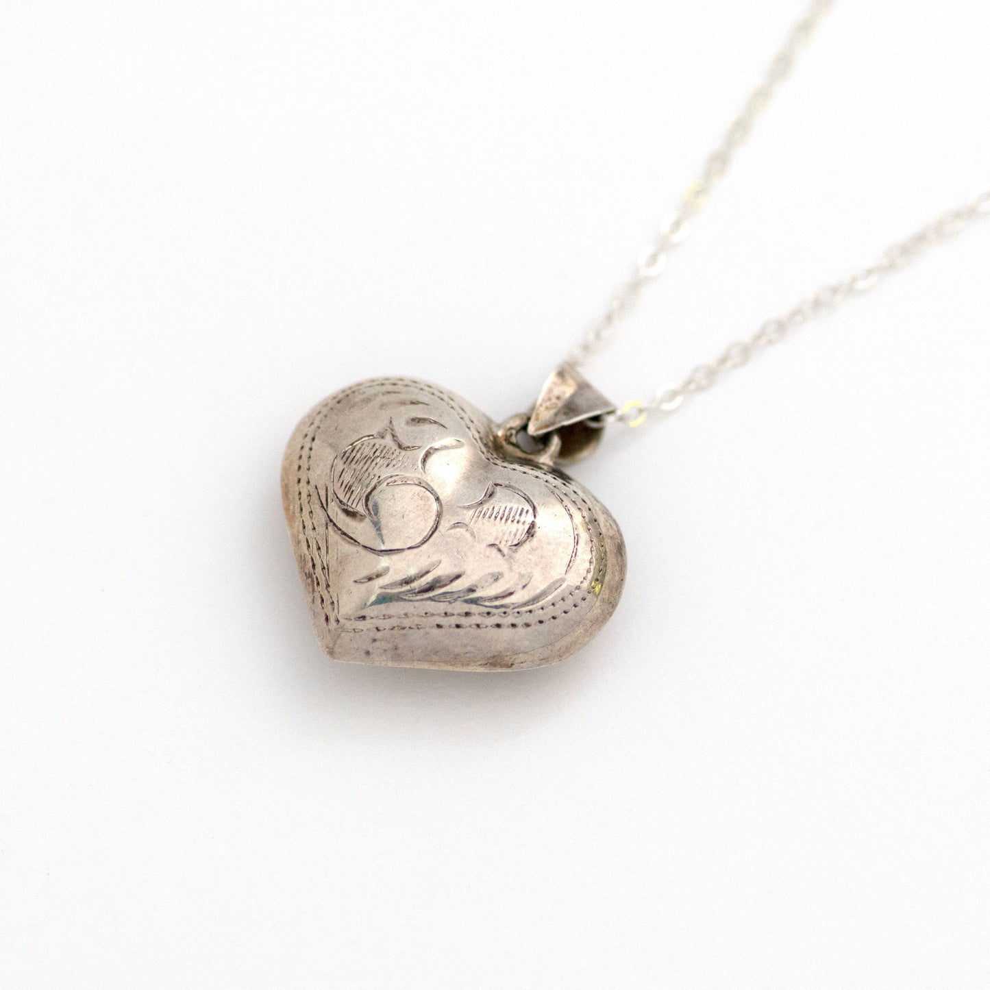 Victorian Sterling Silver Puffy Heart Necklace