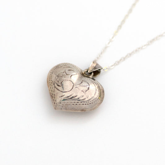 Victorian Sterling Silver Puffy Heart Necklace