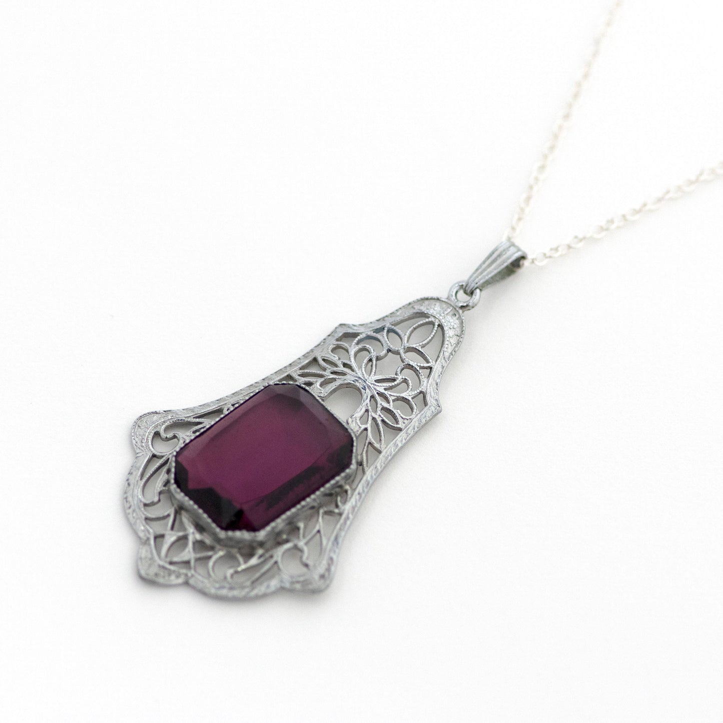 Art Deco Purple Paste Filigree Necklace