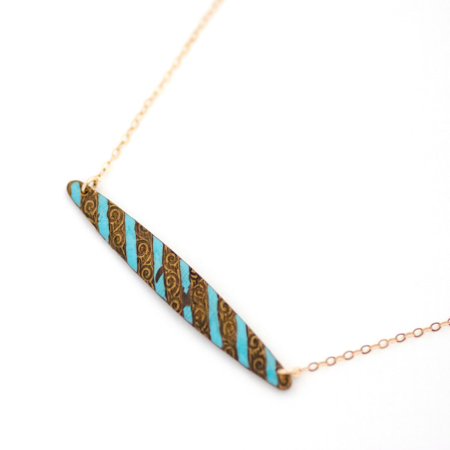 Turquoise Enamel Bar Pin Necklace