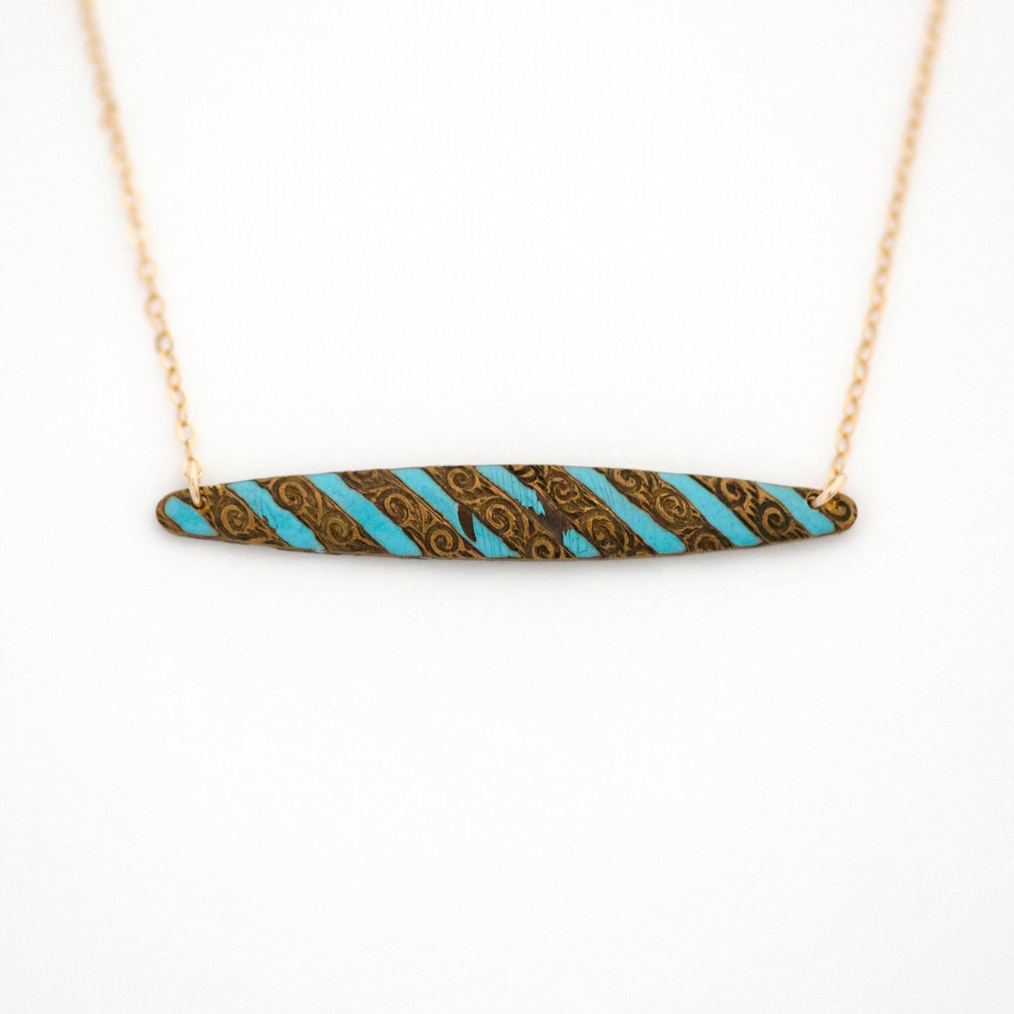 Turquoise Enamel Bar Pin Necklace