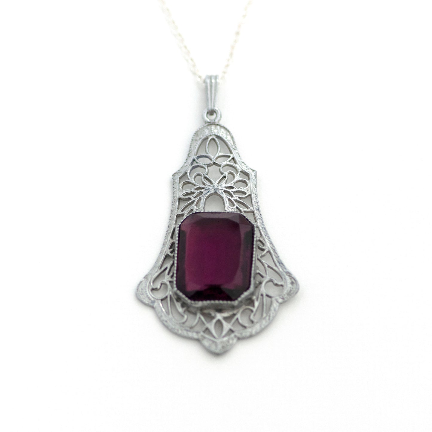 Art Deco Purple Paste Filigree Necklace