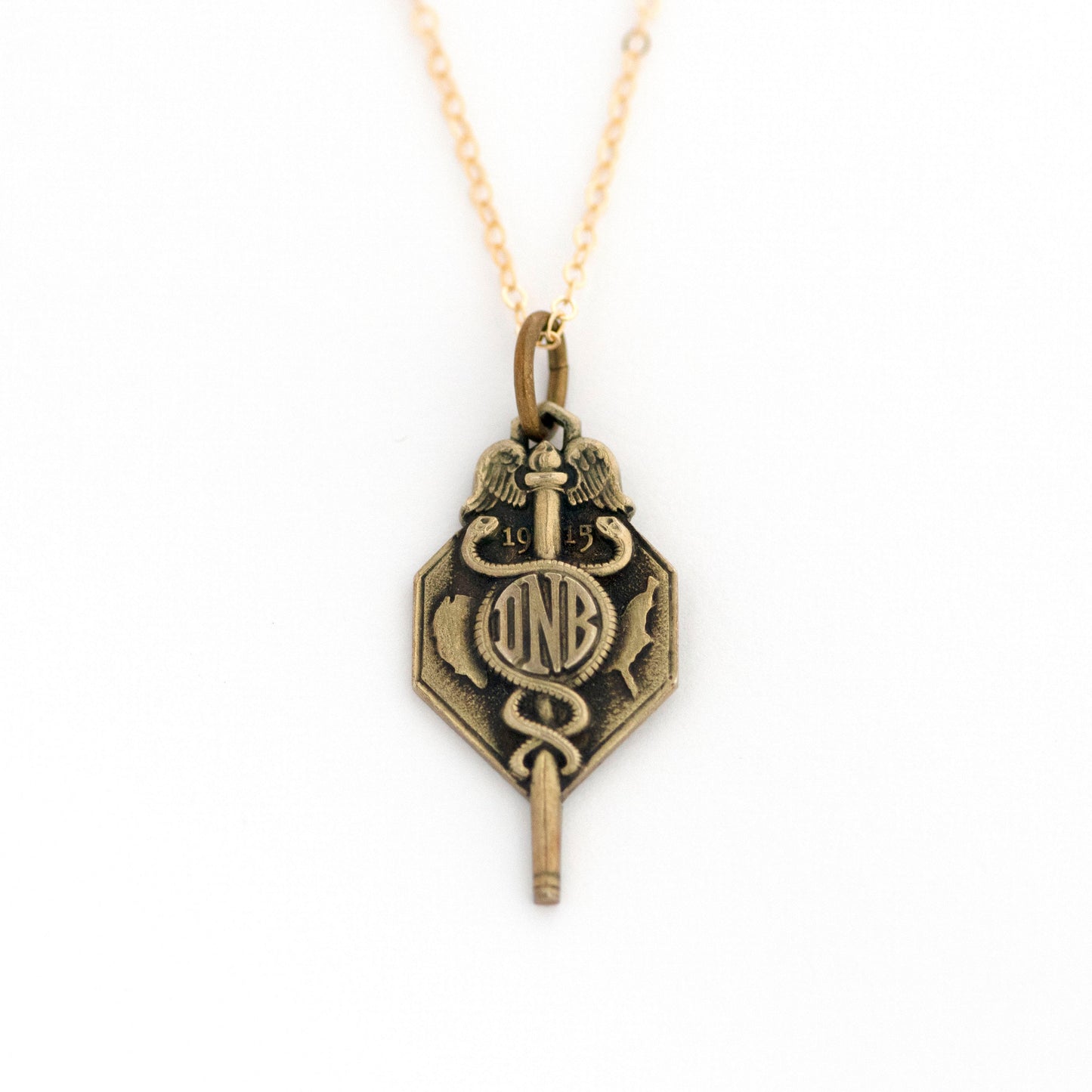 Edwardian 10k Gold Caduceus Watch Key Necklace