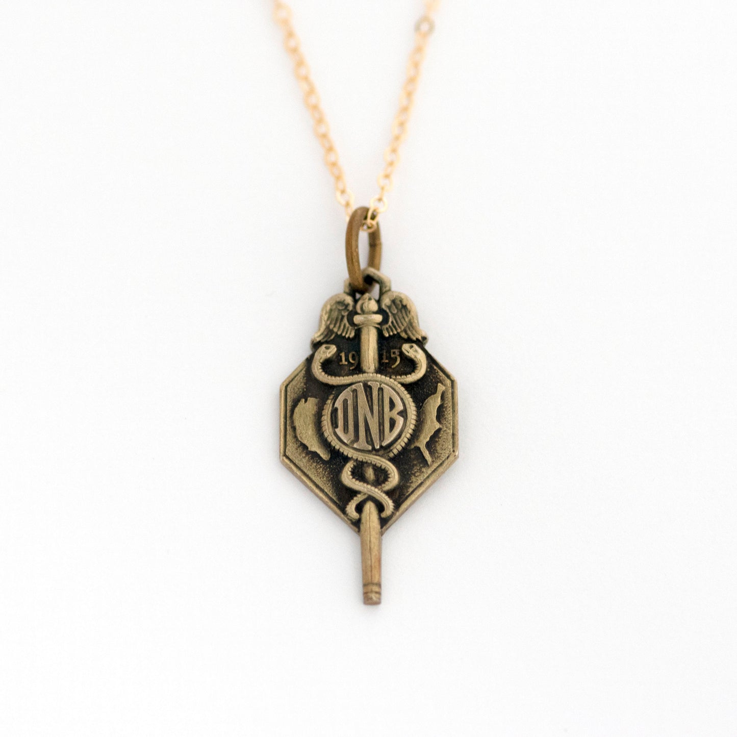 Edwardian 10k Gold Caduceus Watch Key Necklace