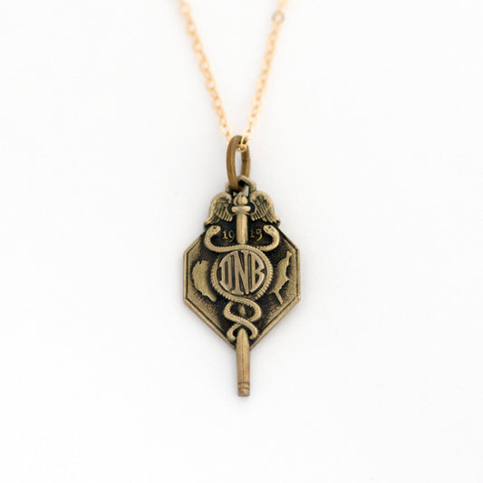 Edwardian 10k Gold Caduceus Watch Key Necklace