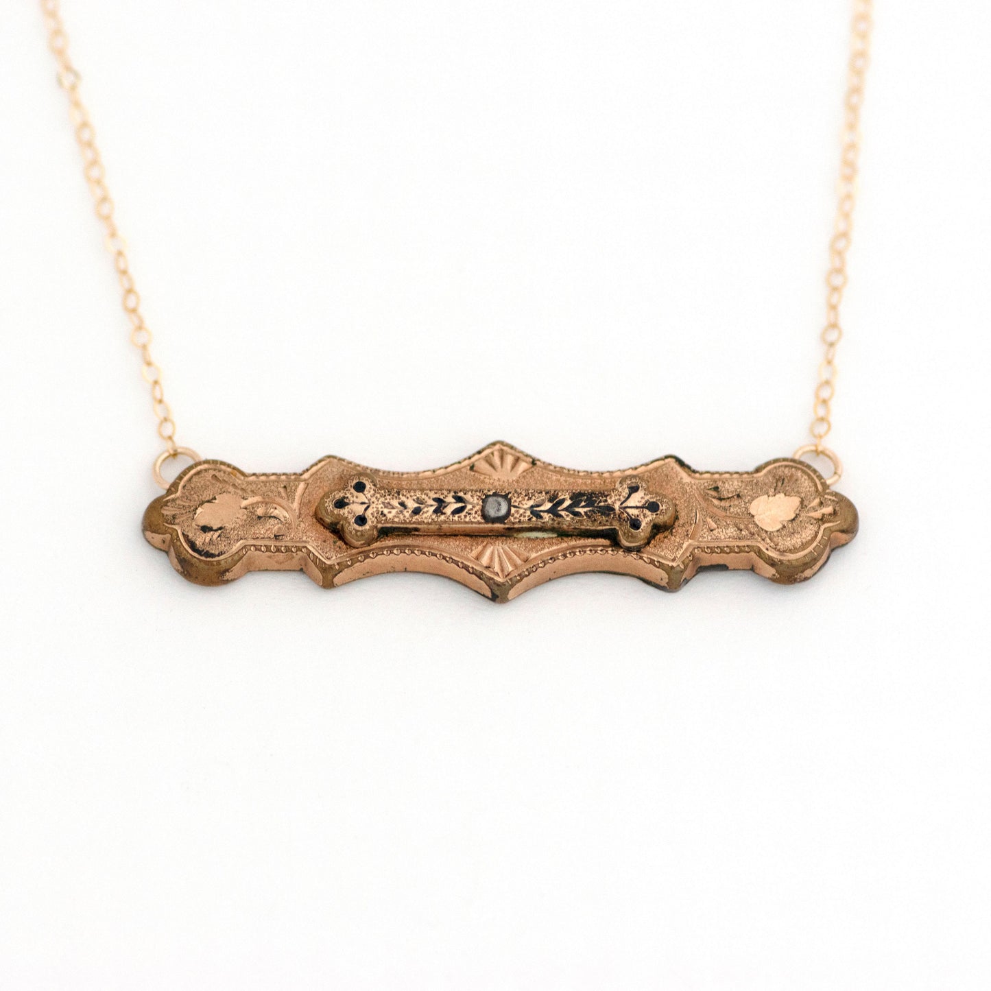 Antique Taille d'Epargne Bar Pin Necklace