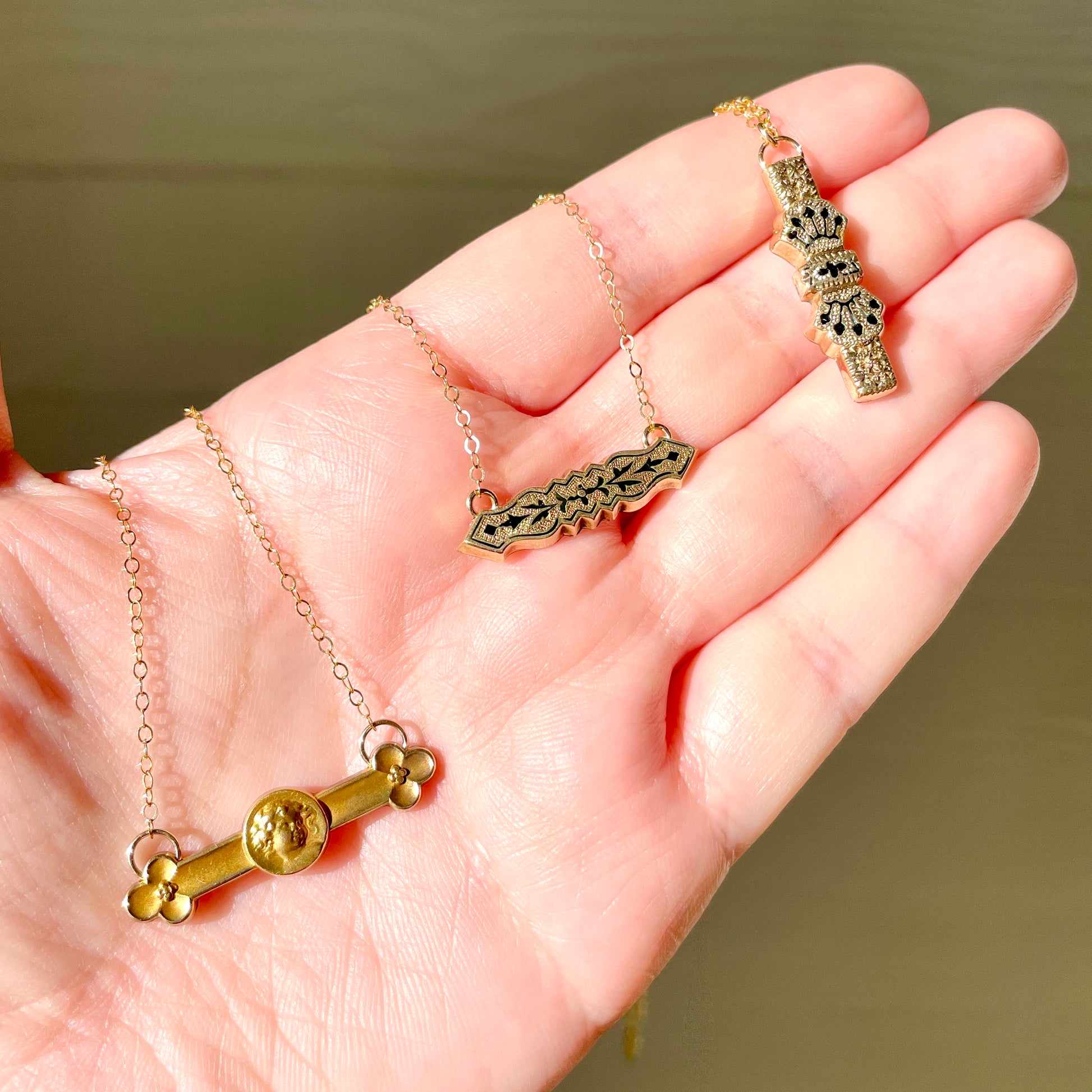 examples of 3 victorian bar pin necklace conversions