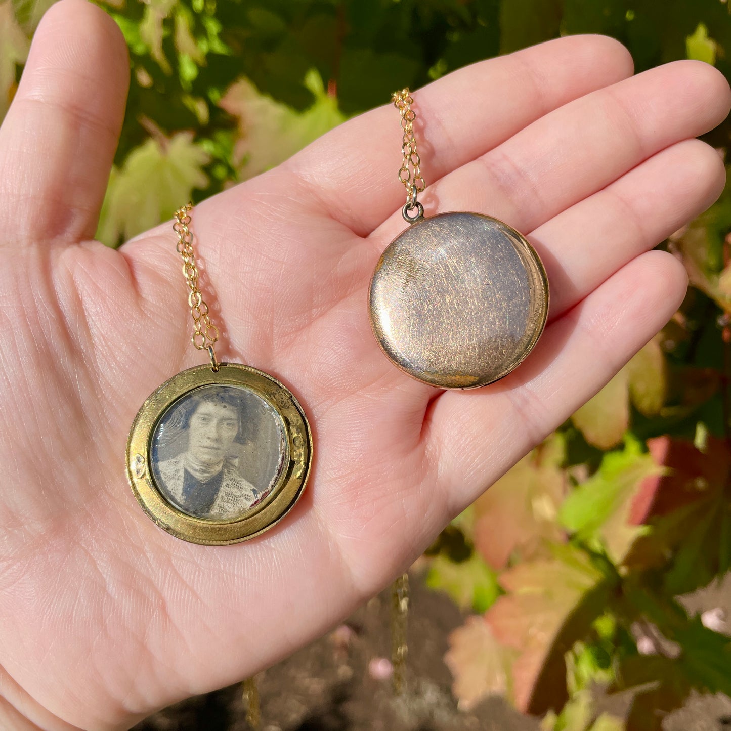 back of two antique victorian/edwardian locket necklaces